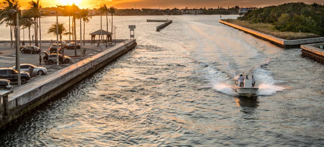 Boat approaching a dock