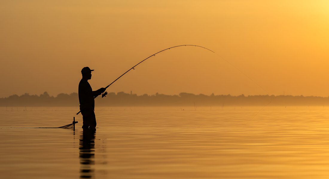Silhouette of a fisherman