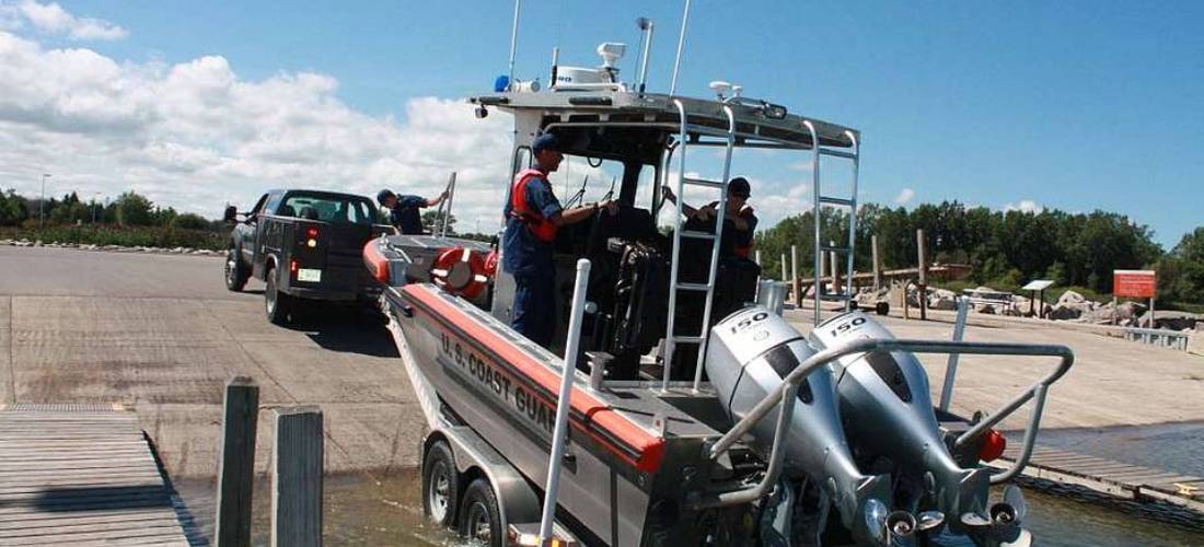 Boat being launched on a boat ramp